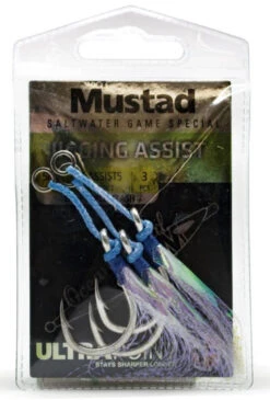 Mustad 4X Strong Ocean Camo Assist Rig, Blue W/ Flash & Ring